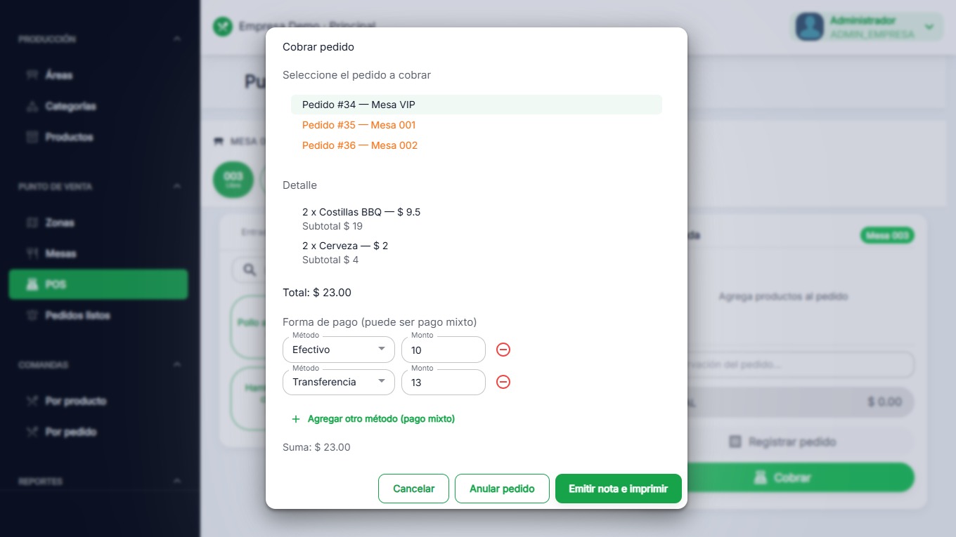 Punto de venta y pago mixto en RestControl