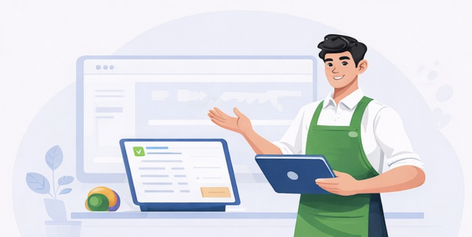 Persona usando software de gestión empresarial